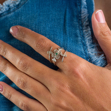 Emerald Spiral Sterling Silver Ring - Handcrafted Minimalist Jewelry • Dainty Open Wrap Ring